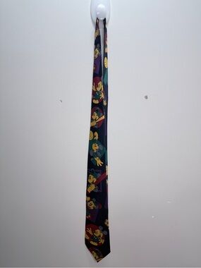 Mercedes Novelty Vintage 90s Mickey Mouse Silk Tie in Black and Yellow 60”
